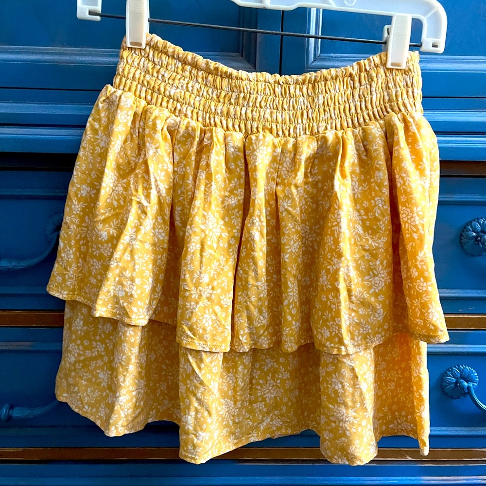 No Boundaries Tiered Smocked Mini Skirt Elastic Waist Retro Cotton Layered Full